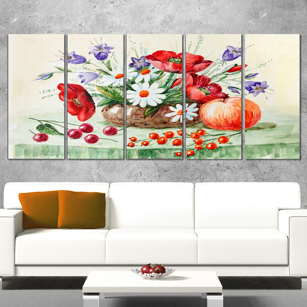 "Colorful Bunch of Flowers and Fruits" Wall Art, 60"x28", 5-Panels