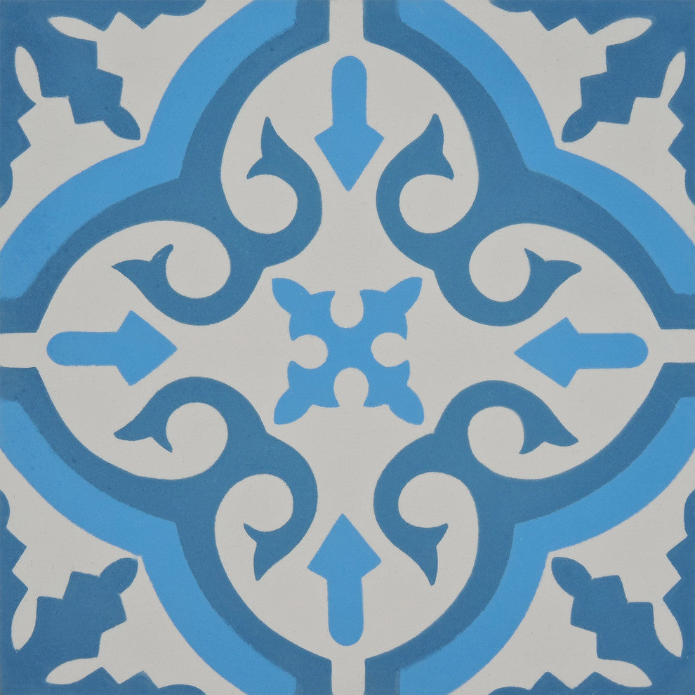 8"x8" Argana Handmade Cement Tile, Dark/Light Blue, Set of 12