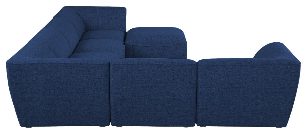 Miramar Linen Textured Fabric  7-Piece Modular U-Shaped Sectional, Navy