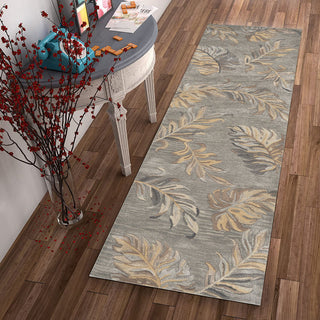 HomeRoots 2' x 8' Grey Palm Leaves Wool Runner Rug