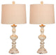 26.5" Candlestick Resin Table Lamps, Cottage Antique White, Set of 2
