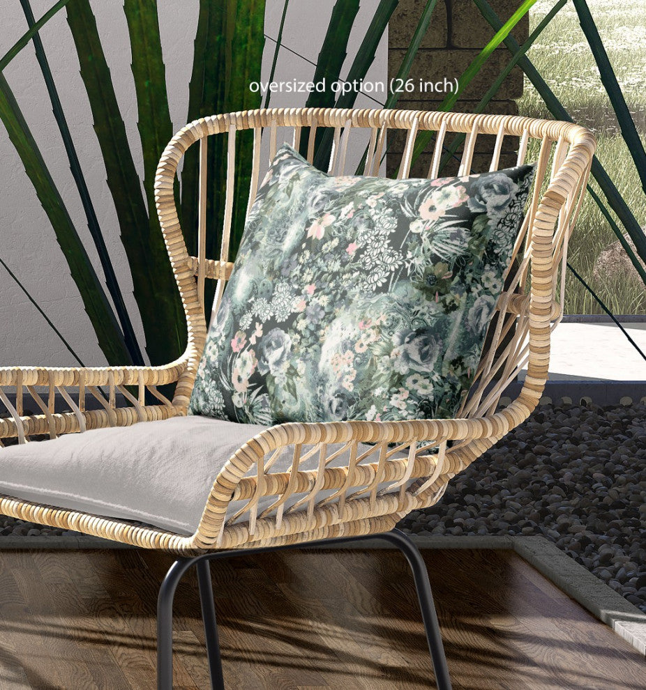 28" Green Gray Springtime Indoor Outdoor Throw Pillow