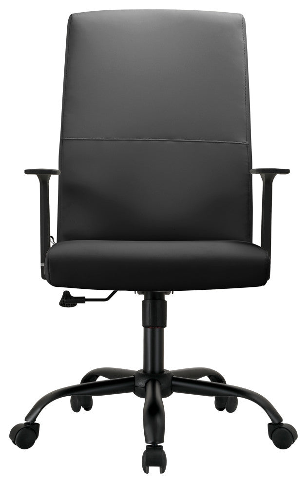 LeisureMod Evander Leather Office Chair With Adjustable Height, Black