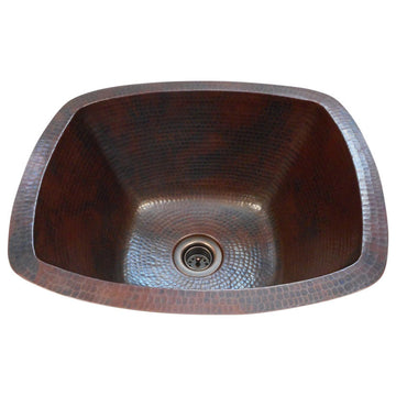 16" Dual Mount Rectangular Copper Kitchen Bar Prep Sink with 2" Strainer Drain