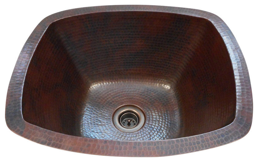 16" Dual Mount Rectangular Copper Kitchen Bar Prep Sink with 2" Strainer Drain