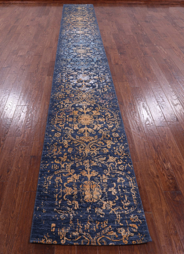 Runner Modern Wool and Silk Handmade Rug 2' 5" X 18' 0" Q9241