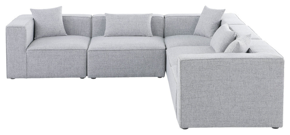 Cube Upholstered Modular Sectional, Gray, 5-Piece: 2 Armless Chair, 3 Corner Chair, Linen Texured Fabric