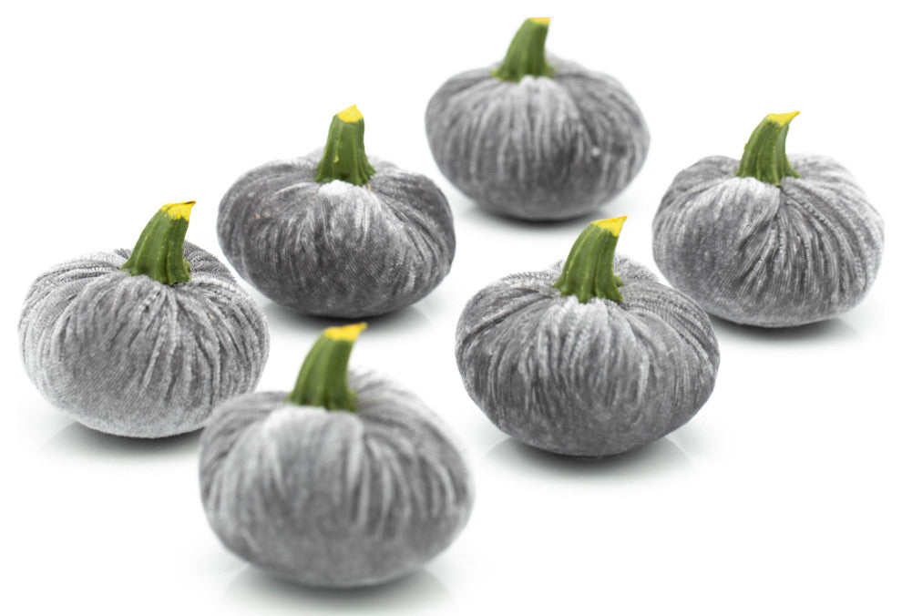 S/6 Grey Velvet Pumpkins In Box(Sm)