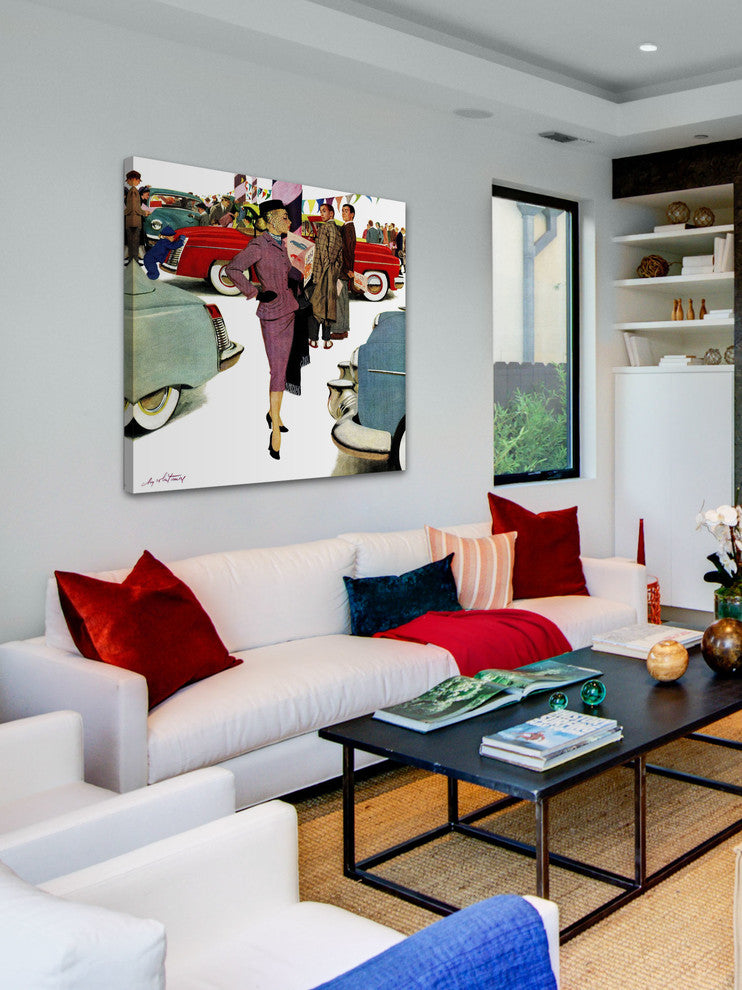 "Woman in Showroom" Painting Print on Canvas by M. Coburn Whitmore