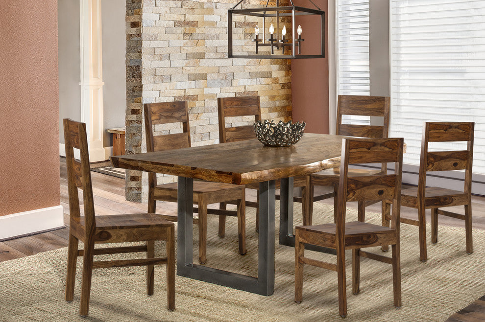 Emerson 7-Piece Rectangle Dining Set with Wood Chairs, Natural Sheesham
