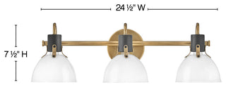 Hinkley Argo 24.5" Medium Three Light Vanity, Heritage Brass with Black Accents
