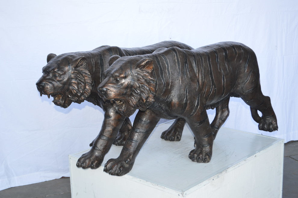 Pair Of Tigers Bronze Statues