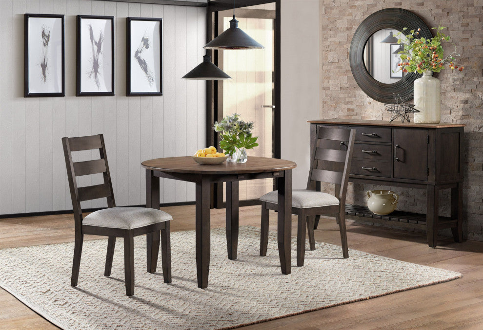 Beacon 42" Wide Round Drop Leaf Table, Black and Walnut