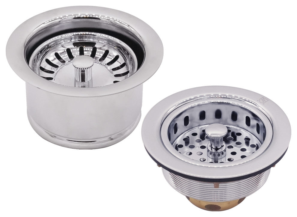 CO2196S 3.5" Post Style Large Kitchen Sink Basket Strainer, Polished Chrome