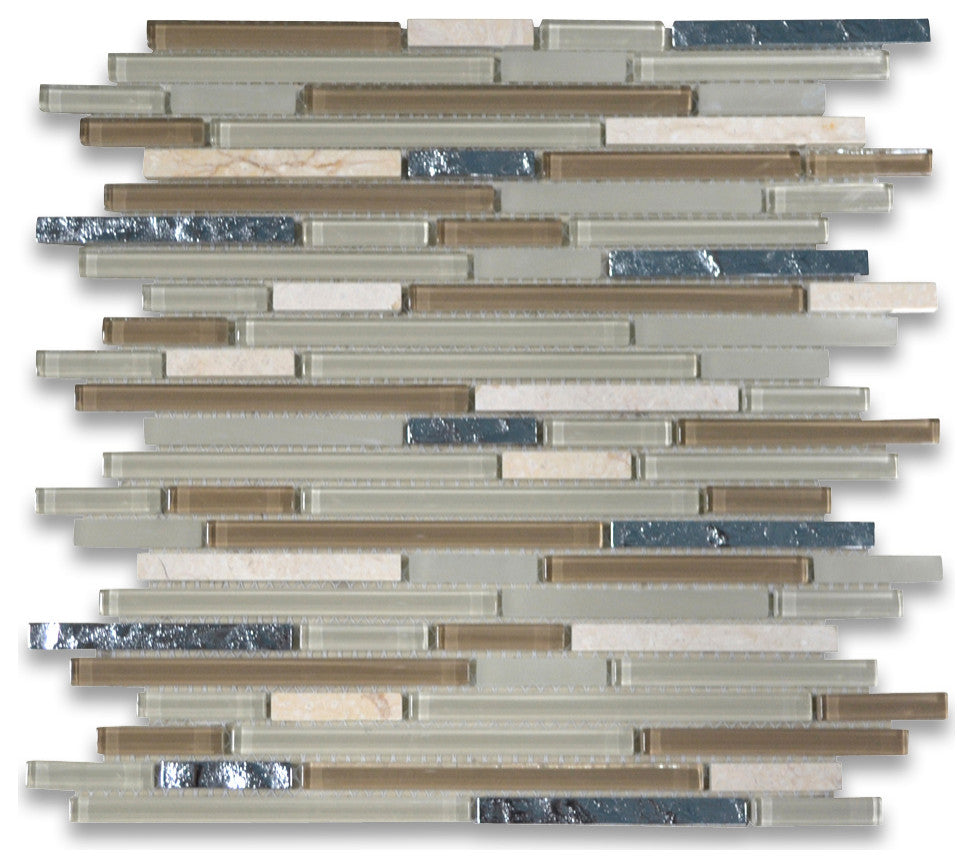 Glass Mosaic Tile Beige Brown Electroplate Sunny Yellow Marble Linear, 1 sheet
