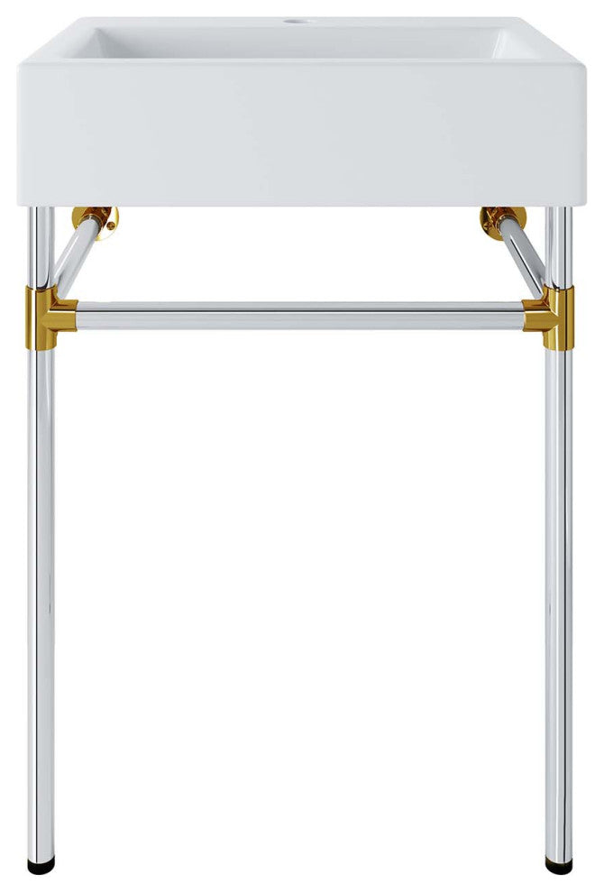 Redeem 24" Silver Stainless Steel Wall-Mount Bathroom Vanity, Silver White