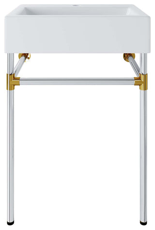 Redeem 24" Silver Stainless Steel Wall-Mount Bathroom Vanity, Silver White