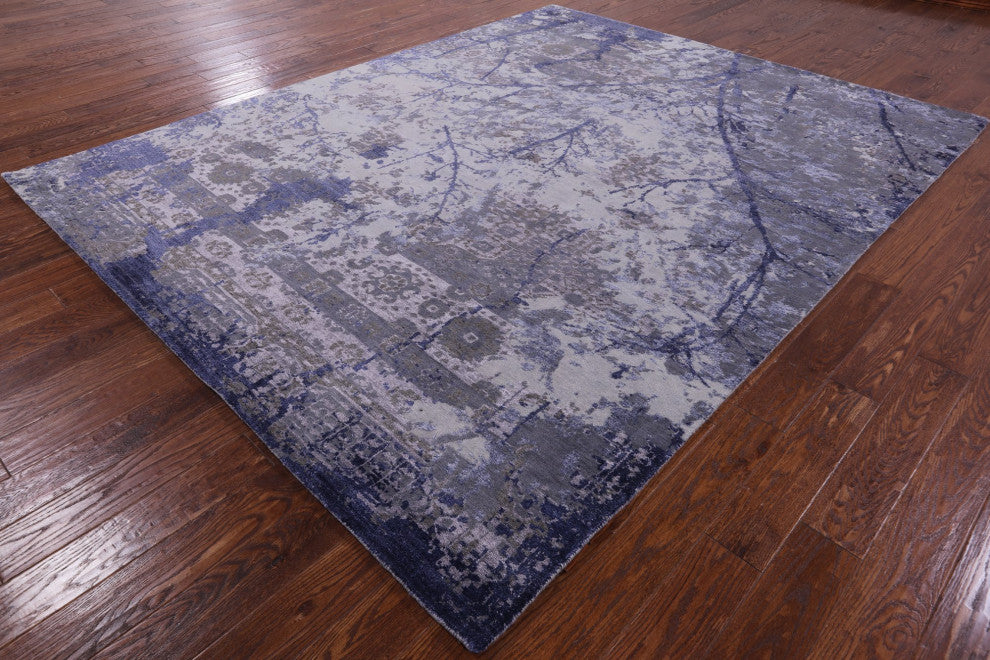 Modern Tree Of Life Design Hand-Knotted Wool and Silk Rug 8' 0" X 10' 1"- Q7227