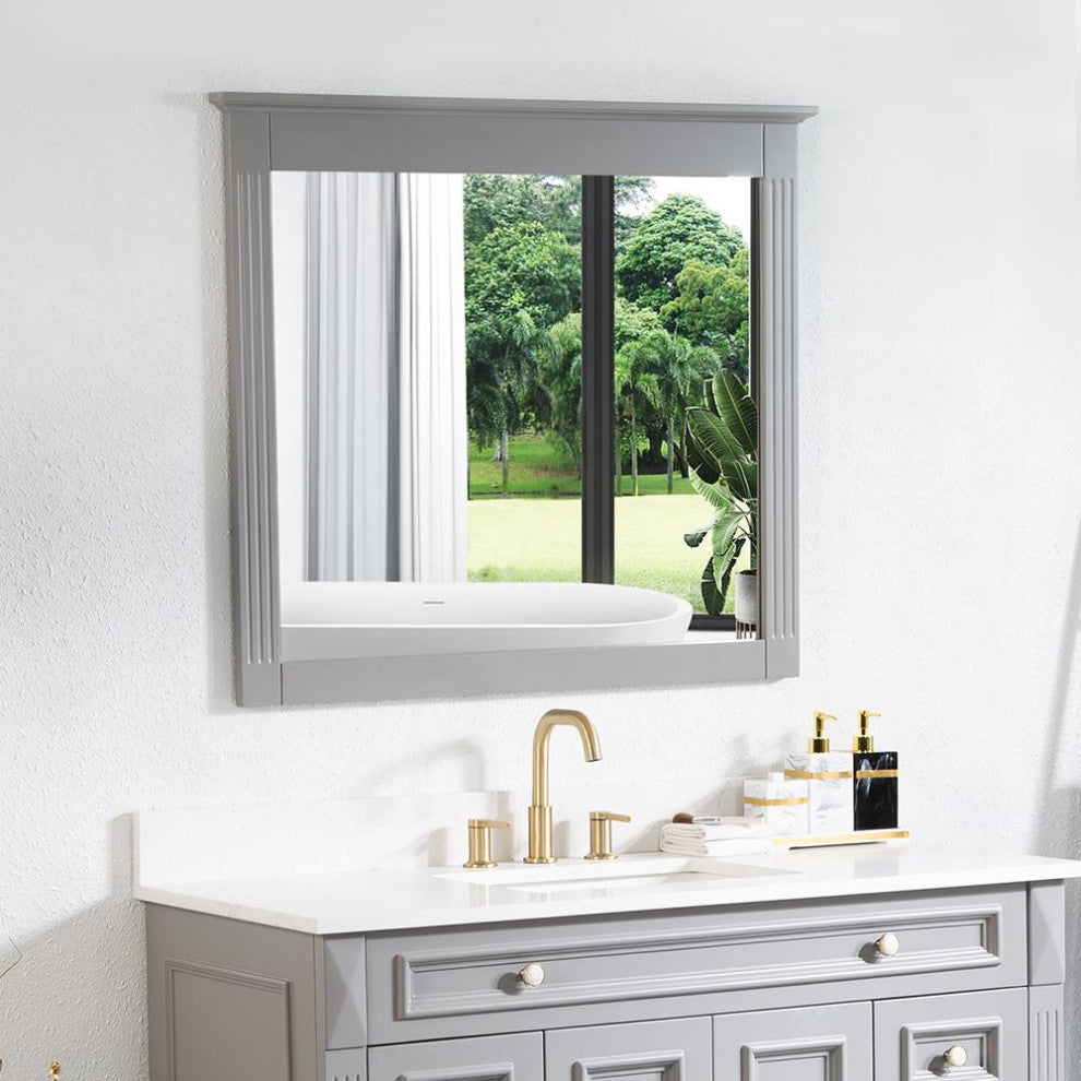 Solid Wood Bathroom Vanity Mirror for Wall Mounted, Titainum Grey, 38x33