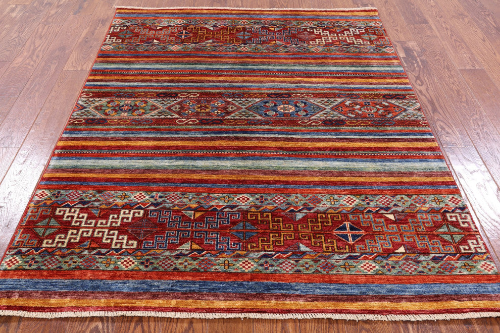 4' 11" X 6' 5" Handmade Khorjin Super Kazak Wool Rug Q5456