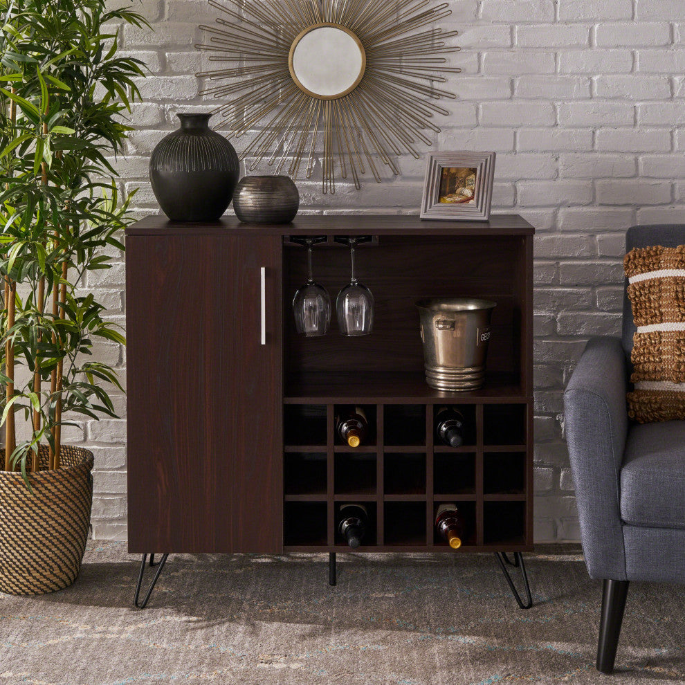 GDF Studio Lochner Mid-Century Modern 15-Bottle Wine and Bar Cabinet, Wenge
