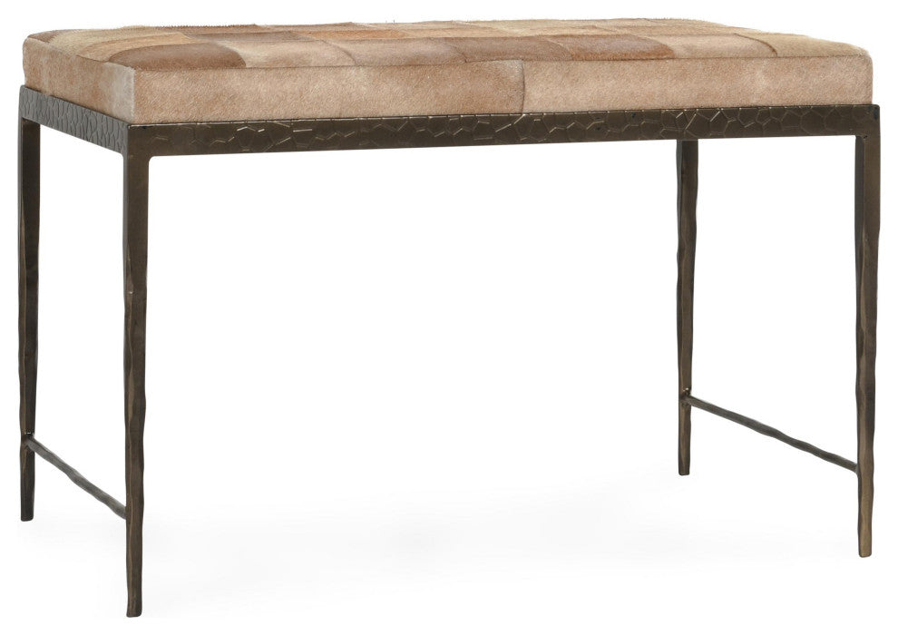 Achen Leather Hide Ottoman Bench by Kosas Home , Blonde, 28"