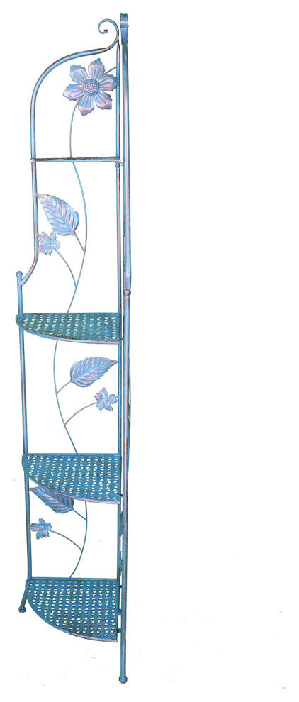 HomeRoots 16" X 3.5" X 67.5" Blue Copper Steel Corner Bakers Rack With Shelves