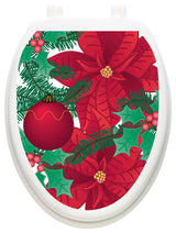 Poinsettia Toilet Tattoos Seat Cover, Vinyl Lid Decal, Holiday Bathroom Decor, Elongated