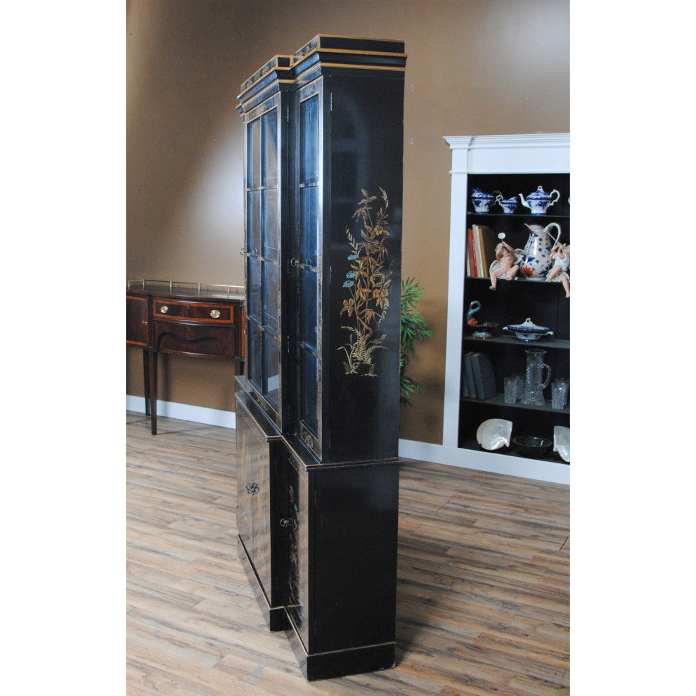 NVIN0321 Vintage Drexel Black Lacquered Breakfront
