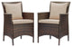 Conduit Outdoor Patio Wicker Rattan Dining Armchair Set of 2 - Brown Beige
