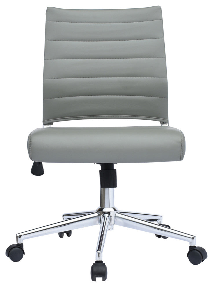 Set of 2 Mid Back Swivel Boss Ribbed PU Leather Office Chair Modern Ergonomic, Grey