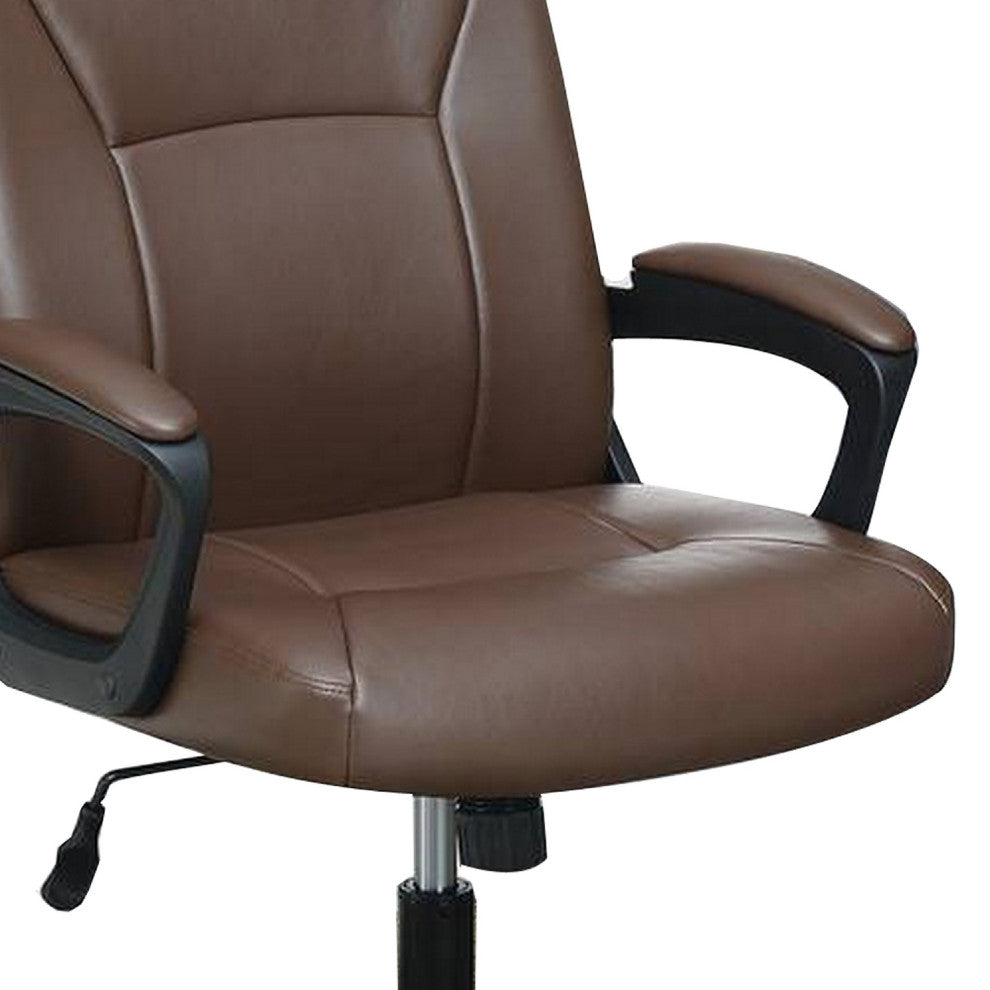 Benzara BM266478 Office Chair With Curved Arms and Leatherette Upholstery, Brown