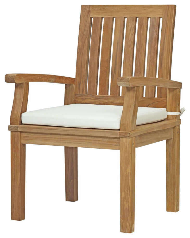 Side Dining Chair and Table Set, Wood, Brown Natural White, Modern, Outdoor