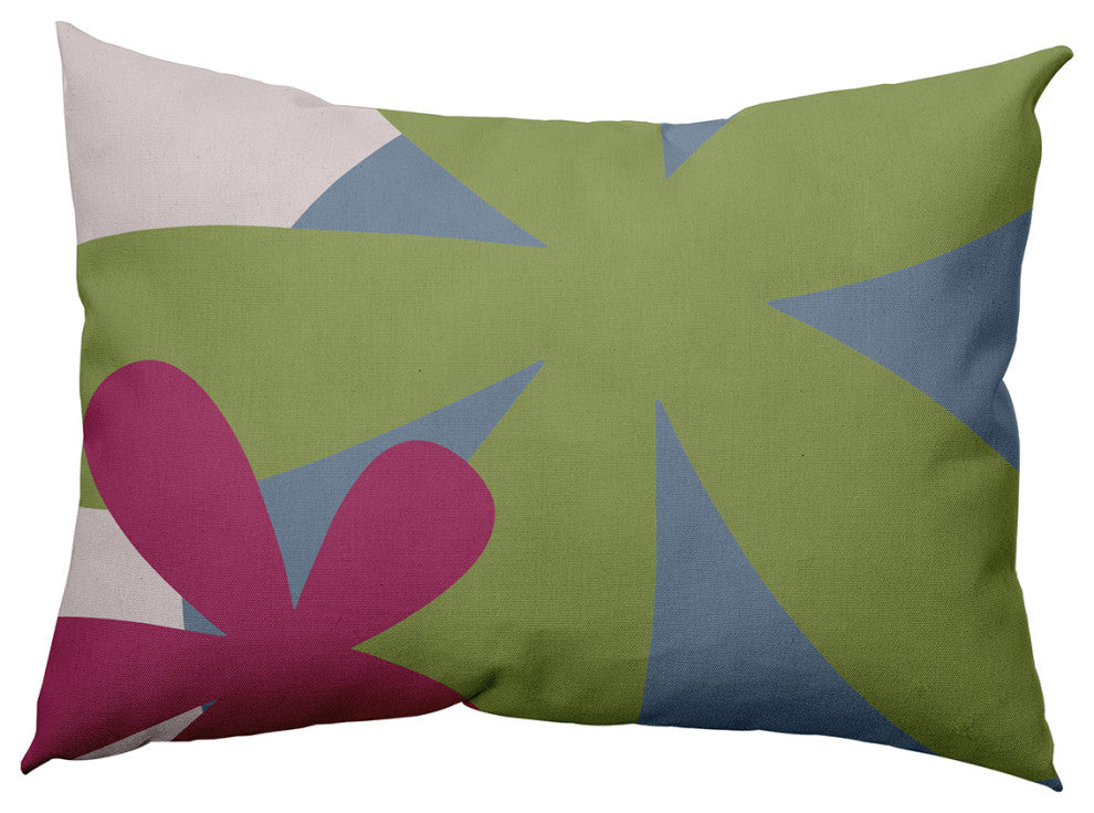 Bold Flowers Polyester Indoor Pillow, Apple Green, 14"x20"