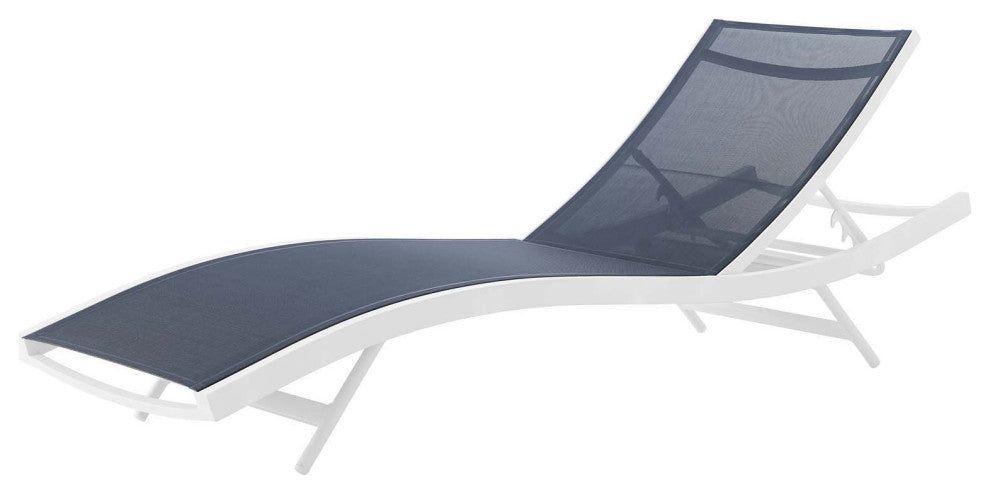 Lounge Chair Chaise, Set of 4, Aluminum, Metal, White Blue Navy, Modern, Outdoor