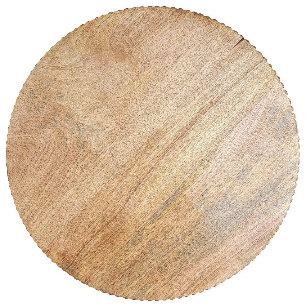 21" Side End Table Round Top Stacked Ball Post Natural Brown Mango Wood
