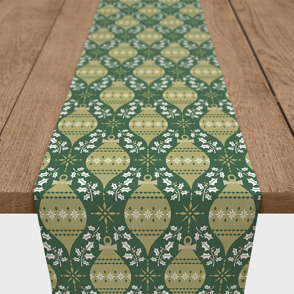 Green & Tan Ornaments Table Runner, 16"x72"