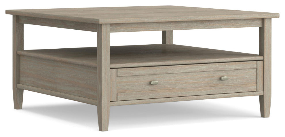 Warm Shaker Solid Wood 36 Inch Wide Square Coffee Table In Distressed Grey