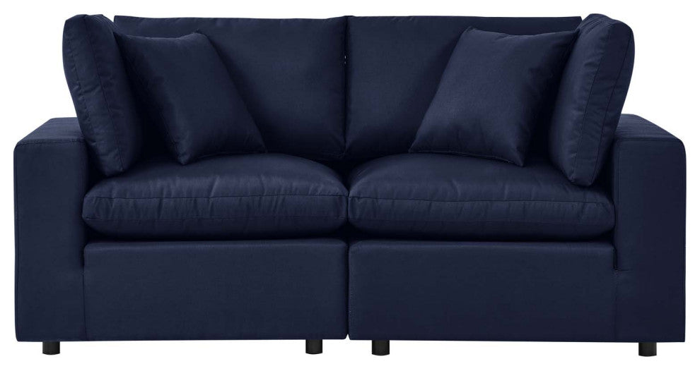 Modular Lounge Loveseat Deep Sofa, Blue Navy, Modern, Outdoor Patio Hospitality