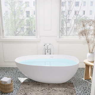 Giotto Flatbottom Freestanding Solid Surface Soaking Bathtub, Matte White, 59inch