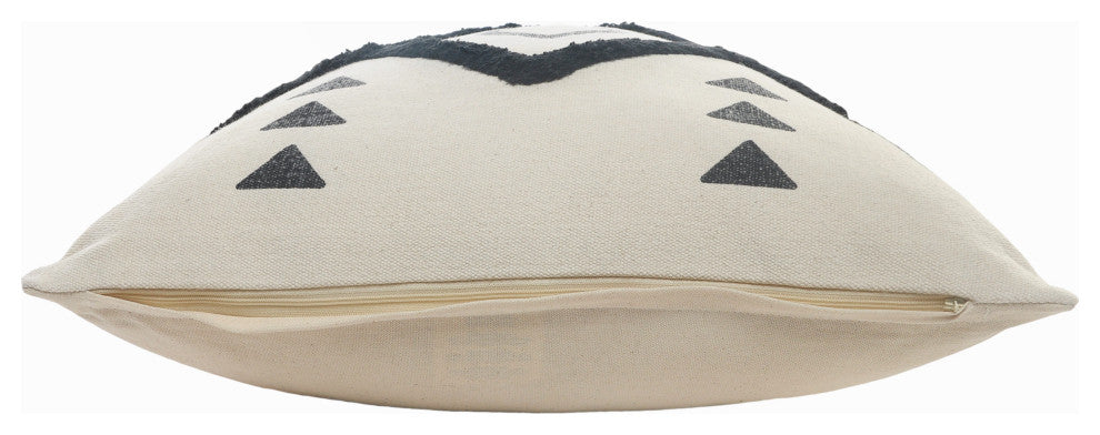 Black and Cream Tufted Geometric Diamond Throw Pillow