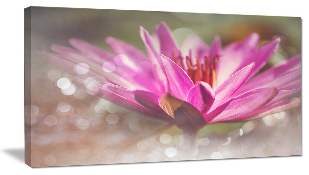 Pink Lotus on Abstract Background, Floral Canvas Art Print, 32"x16"