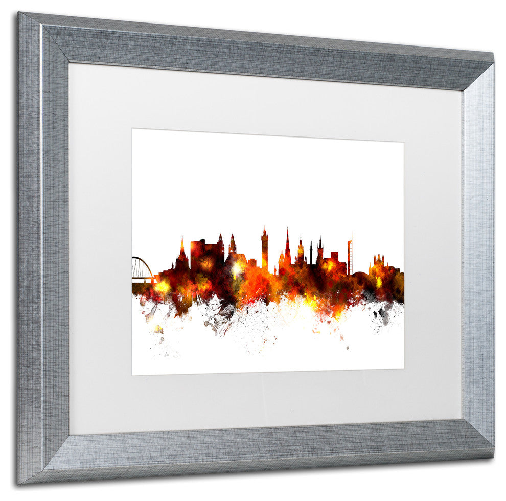 Michael Tompsett 'Glasgow Scotland Skyline Red' Matted Framed Art, 16x20