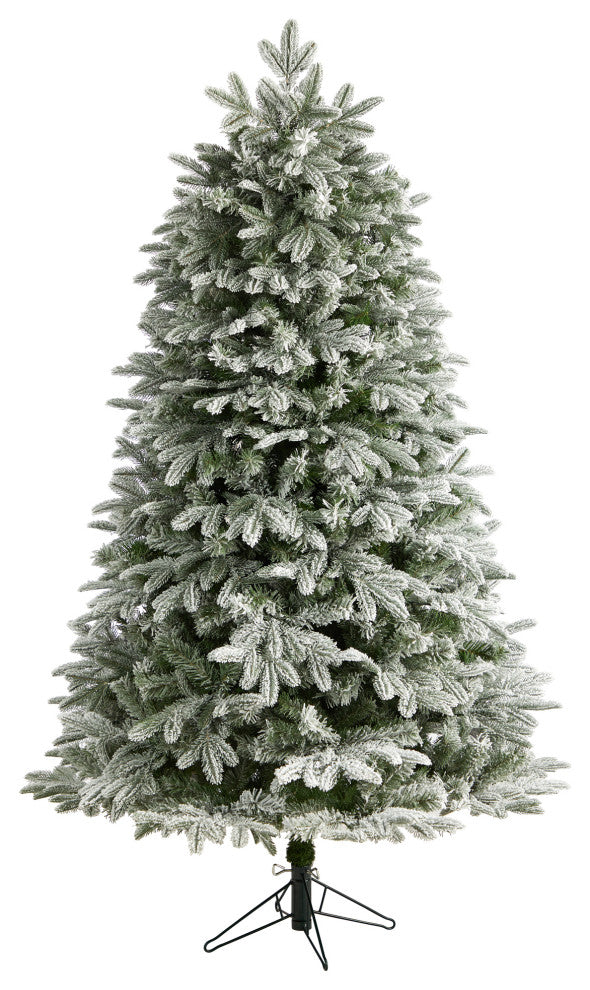 6' Flocked Colorado Mountain Fir Faux Xmas Tree W/Microdot, Multifunction Lights