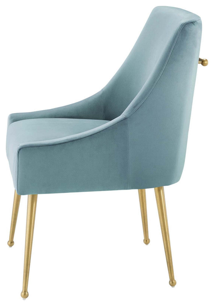 Contemporary Dining Room Side Dining Chair, Velvet Stainless Metal, Light Blue