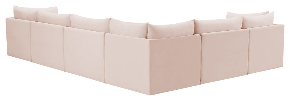 Jacob Velvet Upholstered 6-Piece L-Shaped Modular Sectional, Pink