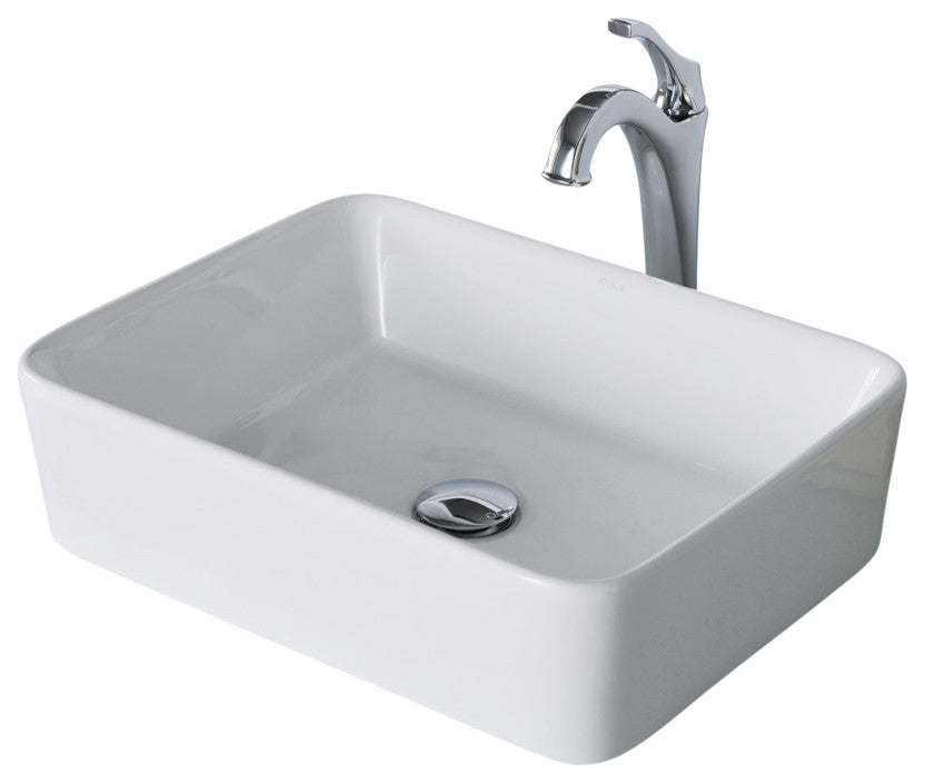 Elavo Rectangle Ceramic Vessel Sink, Bathroom Arlo Faucet, Drain, Chrome