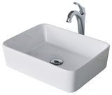 Elavo Rectangle Ceramic Vessel Sink, Bathroom Arlo Faucet, Drain, Chrome