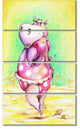 Cute Hippo Goes Swimming, Abstract Canvas Art Print, 28"x48", 4 Panels