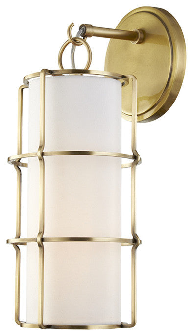 Sovereign 1-Light Wall Sconce, Aged Brass Finish, Off White Linen Shade